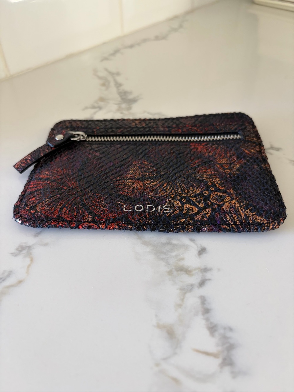 NEW LODIS METALLIC SNAKESKIN LEATHER CARD CASE MINI WALLET CLUTCH RFID - Picture 5 of 14